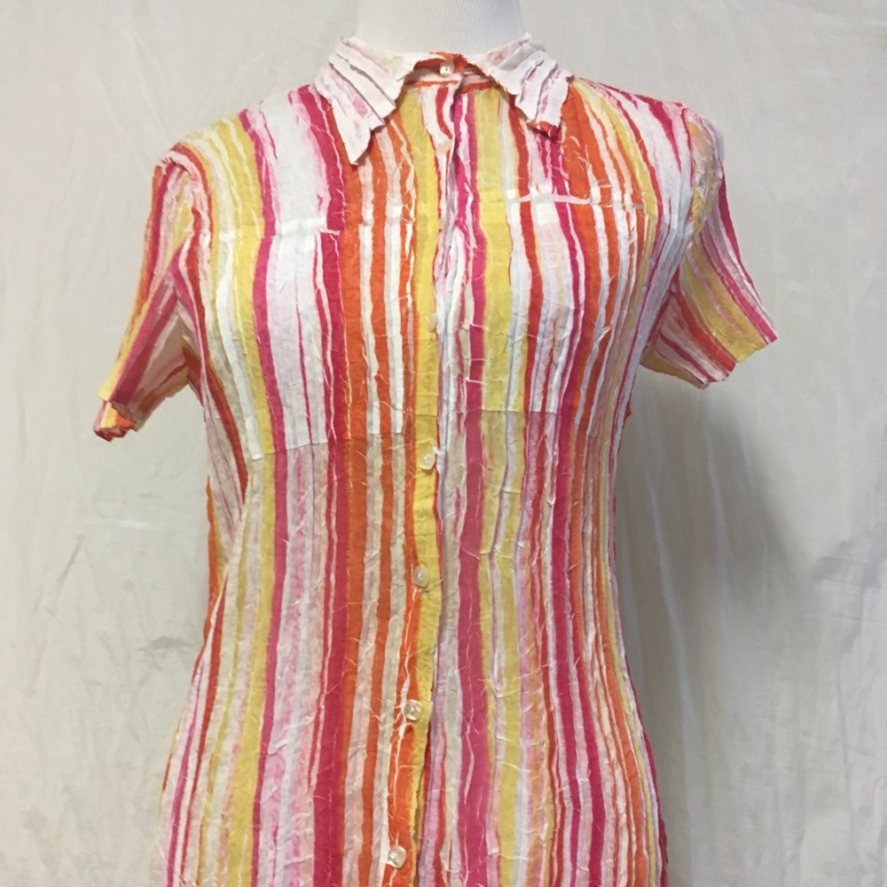 KISCA Komarov Button Down Shirt Size 2 Crinkle